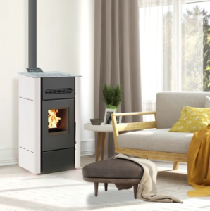 Poêle à granulés canalisable – BELLEZA STARK Blanc – 13.53 kW